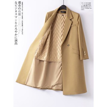 卡其色風衣女2025年新款中長款大衣高級感加厚夾棉西裝外套女春秋