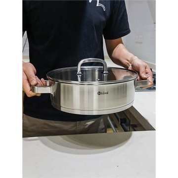 Deluxe德納斯煎鍋平底鍋家用不粘鍋加厚復底煎炒煮多用鍋火鍋28cm