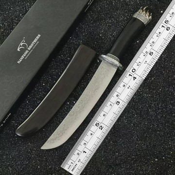 【原野】戶外刀便攜式大馬士鋼一體牛尾刀錳鋼精美收藏級別帶鞘唐橫刀加長