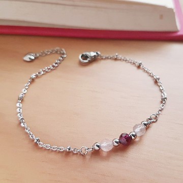 繫戀。紫水晶x粉晶x石榴石  手作創作白鋼手鍊