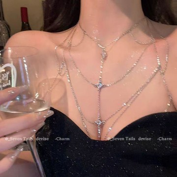 胸鍊身體鍊辣妹必入!胸鏈身體鏈歐美性感比基尼立體後背鏈配飾春夏潮酷項鍊比基尼鍊 女生配件 女生項鍊 泳衣鍊 頸鏈 時尚配