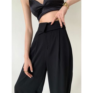 PAPERLL 辛間小眾不規則闊腿褲女設計長褲黑白顯瘦翻邊西裝直筒褲