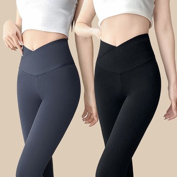 【臺灣發貨】交叉腰鯊魚褲女 外穿 春秋夏季薄款 高腰強力收小肚子 瑜伽芭比打底褲