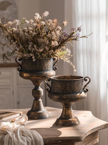契家美式鄉村復古鐵藝高腳創意花盆七夕慶典日常桌面裝飾