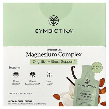 Cymbiotika, 脂質體鎂複合物，香草杏仁味，28 袋液體包裝，每袋 0.3 液量盎司（10 毫升）