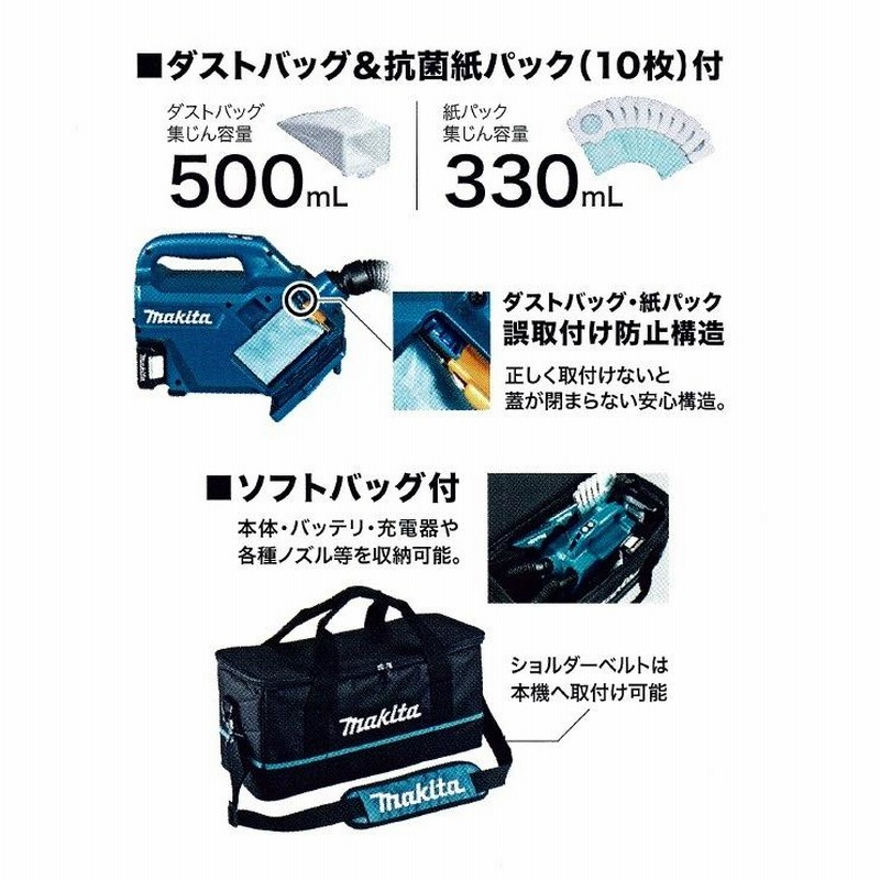 マキタ 10.8V 充電式クリーナ CL121DSH [ダストバッグ&抗菌紙パック(10