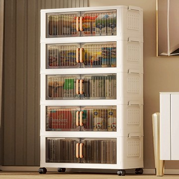 【AOTTO】80面寬五層摺疊附輪雙開門收納櫃(AC-080BK)