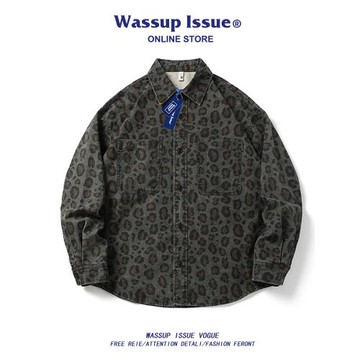 (免運)WASSUP ISSUE美式潮牌豹紋翻領夾克男款夏季潮復古寬松休閑外套男