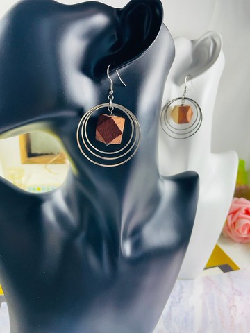 圈耳環 幾何耳環 醫療鋼耳勾 八角木珠 耳環 質感耳環 不鏽鋼耳環