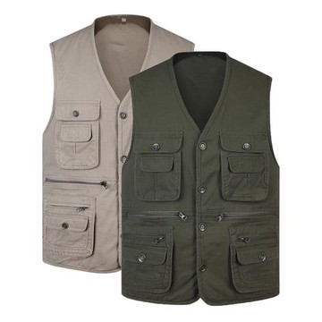 春秋季中老年純棉多口袋馬甲男坎肩爸爸裝休閑釣魚攝影加大碼馬夾