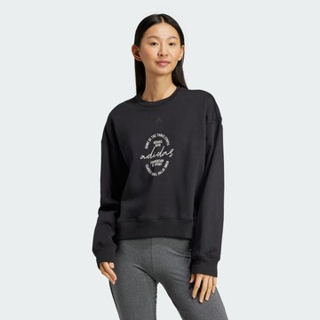 【ADIDAS】W BLUV Q3 SWT 圓領套頭衫 女 大學T 黑色-IY1458