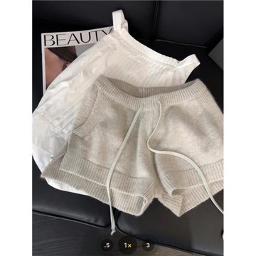 抽繩針織短褲女休閑簡約設計感2025年新款低腰慵懶感灰色百搭褲子