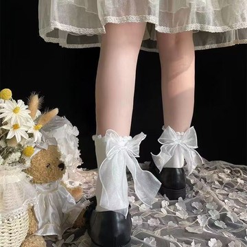 10/27🚚新款百搭Lolita公主襪夏季日係僊女百搭中筒襪蝴蝶結襪子jk花邊襪