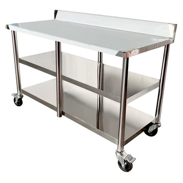 【Abis】客製商品-豪華升級版加牆款三層430不鏽鋼桌-附煞車輪/料理桌/工作桌/工作台/流理台(125X56CM)