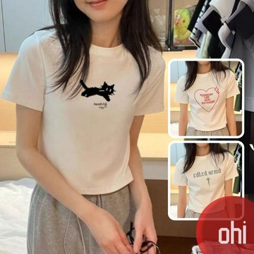 【ohi】短款上衣 白T 印花T 多款任選 短袖T恤 女裝 打底衫 網紅款上衣 閨蜜上衣 短版 短袖 圓領T恤 女生衣服