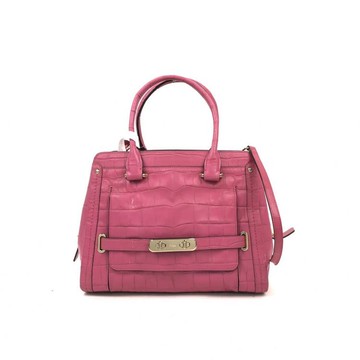 coach粉色皮革壓紋金釦手提包