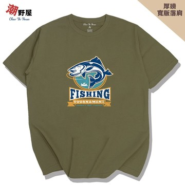 潮野屋 釣魚愛好者 魚桿 厚磅寬鬆短T 韓版落肩T恤 衣服 短袖上衣 歐美 潮T 可愛 潮流 創意 WHS-1008