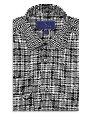 David Donahue Trim Fit Twill Glen Check Dress Shirt