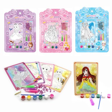 台灣出貨 手工DIY 兒童創意手工DIY相框塗色繪畫套裝 手鍊串珠金粉彩妝畫套裝