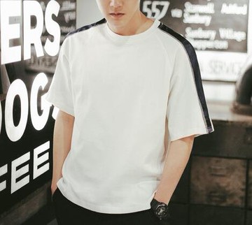 FINDSENSE 品牌 時尚休閒 男士 圓領 肩膀拼接短袖T恤 特色短T