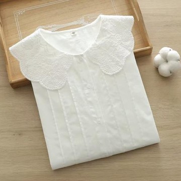 日系甜美娃娃領白色襯衫女長袖2024春秋新款寬松百搭純棉打底上衣