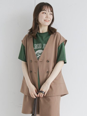 雙排釦口袋V領背心外套(FF23L0X0180) - ehka sopo