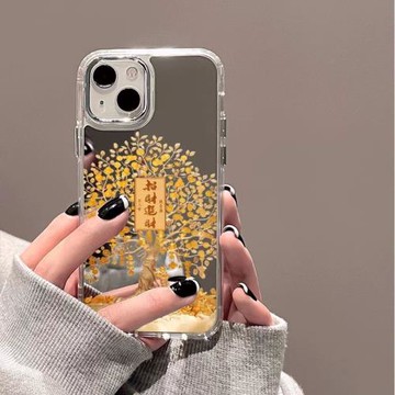 招財金錢樹適用三星s24ultra手機殼s22+簡約大氣s25s23fe時尚創意s21個性s20中式藝術note20鏡面a55a54a05a25