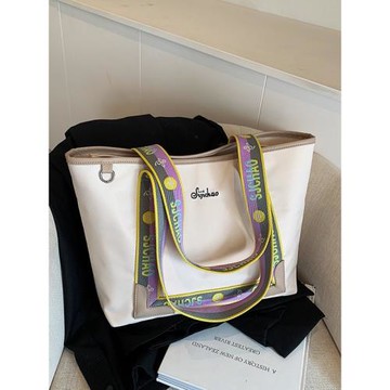 牛津布大容量字母繡線單肩包女2024秋冬新款出行通勤手提媽咪大包