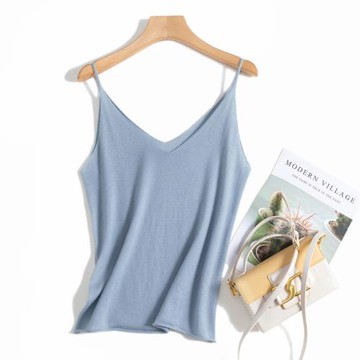 夏季薄款細羊毛針織吊帶背心女V領無袖打底衫小內搭修身顯瘦通勤