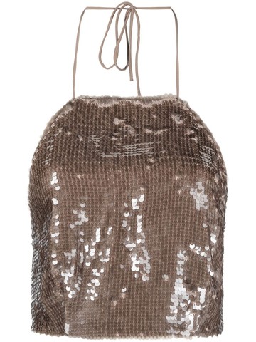 Sabina Musayev - sequin-embellished cropped top - women - Polyethylene Terephthalate (PET)/Polyester - M - Neutrals
