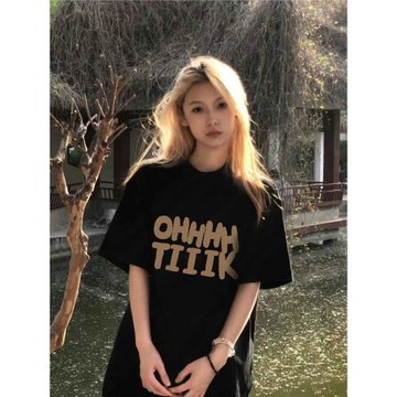 美式復古重磅純棉短袖t恤女夏季寬松大碼半袖高街上衣設計感小眾