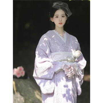 山鳥和色高檔蕾絲大正羅曼風改良和服攝影寫真少女復古連衣裙淺紫