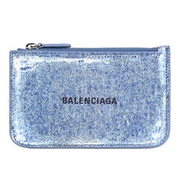 BALENCIAGA 巴黎世家 637130 印製丹寧Nappa皮革零錢卡片包.藍