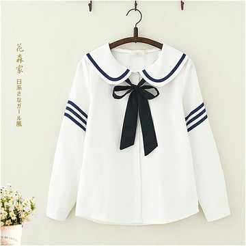 初中高中秋裝海軍領系帶長袖襯衫學生少女軟萌妹可愛貓耳打底襯衣