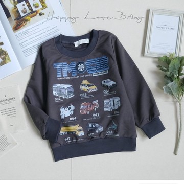 人氣多美公務車系列深灰棉質長袖上衣 秋冬童裝 男童上衣 男童長袖 男童棉T 長袖上衣 秋冬上衣