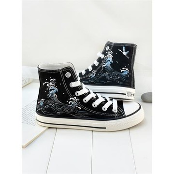 環球2025秋高幫帆布板鞋男女款休閑手繪民族國風漢服原創小眾鞋子