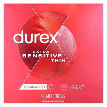Durex, 超敏感薄型，常規規格，42 只乳膠安心套