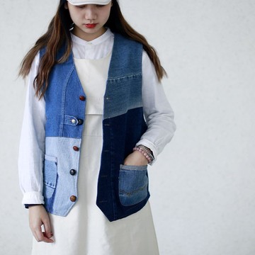 復古牛仔拼布背心