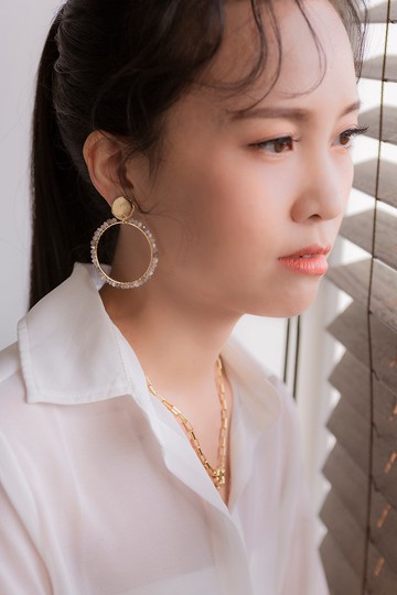 聖城 - 金色步道－寶石圈圈18K鍍金耳環_四色
