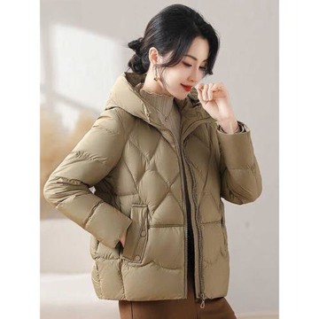 雅鹿韓版連帽羽絨服女顯瘦小個子直筒洋氣加厚外套寬松中年媽媽裝