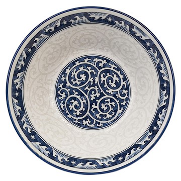 美濃燒 佐和陶瓷 日本製 陶瓷碗 - 寬21.5cm 高8cm 容量1090mL  波唐草 藍色 + 白色  1個