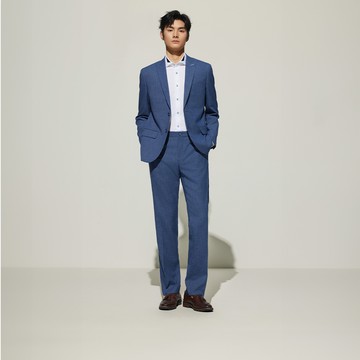 商務成套可機洗吸濕排汗彈性格紋雙釦套裝(不可乾洗)/深藍色 | 5111323176