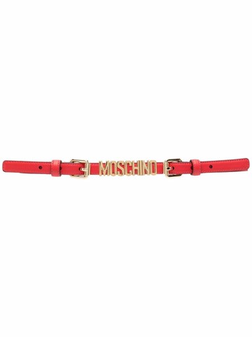 Moschino - logo plaque chain belt - women - Calf Leather - 40 - Red