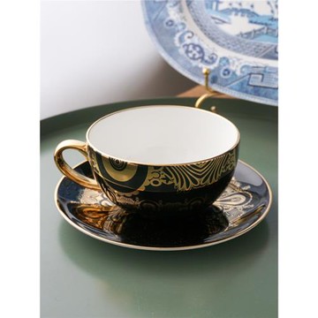 T家高骨瓷黑金歐式下午茶杯碟復古歐式手工包金邊咖啡杯碟燕麥杯