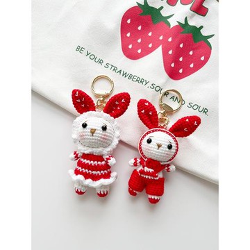 可愛小兔子立體玩偶手工DIY針織毛線鑰匙扣女汽車掛件掛飾品