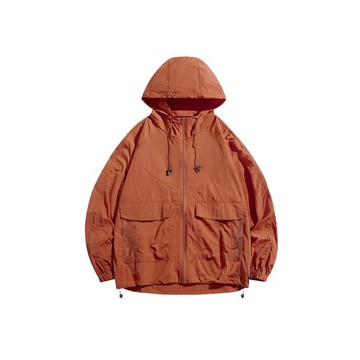 南瓜橘色！冰絲涼感工裝防曬衣男女夏季輕薄款戶外連帽防曬服外套