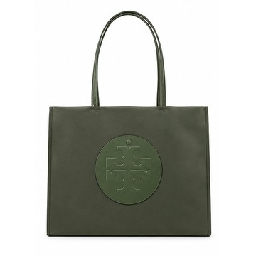TORY BURCH ELLA 經典立體LOGO尼龍托特包(大/橄欖綠)
