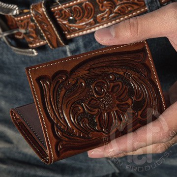 【MF select】經典不凡魅力 美式皮雕 三折 短夾 真皮皮夾