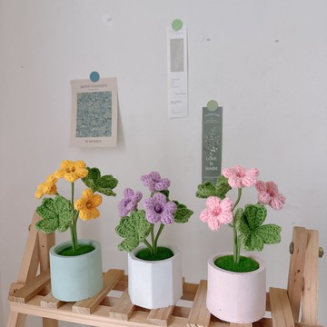 幸運草鉤針盆栽 擴香盆栽 擴香石 小盆栽 編織花 鉤針花 療育盆栽