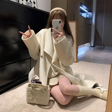 【MNMF】🔥臺灣熱銷🔥秋季高級感灰色呢子風衣外套女裝學院風oversize長款外穿毛呢開衫